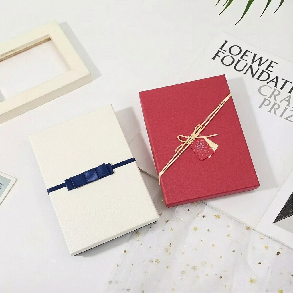 5pc, Navy Blue White Bow Tie Two-Piece Lid Rigid Gift Box
