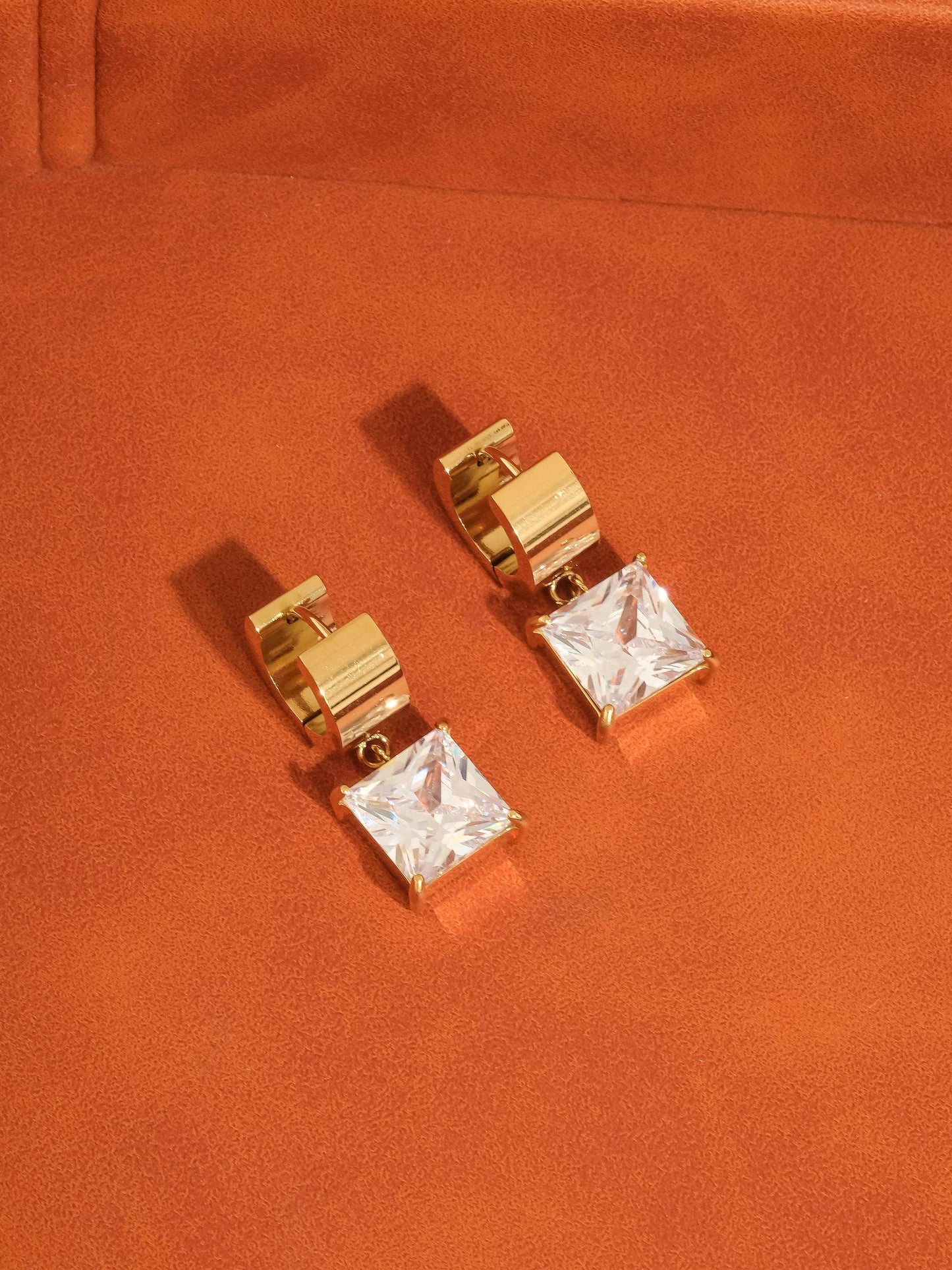 18K Gold Non-Tarnish CZ Drop Huggie Earrings