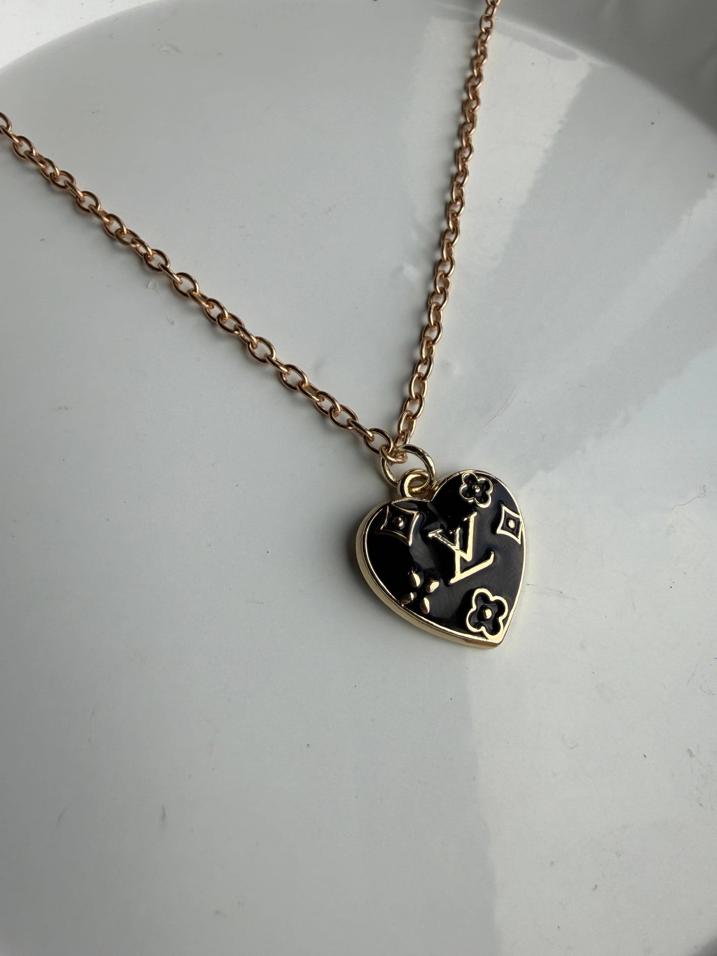 Upcycled Designer Pendant Necklace #112 - Embossed Hearts