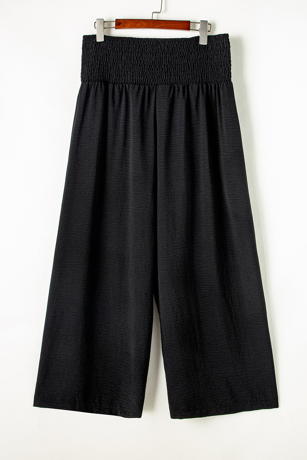 IN STORE & ON LINE Black Shirred High Waist Plus Size Wide Leg Pants