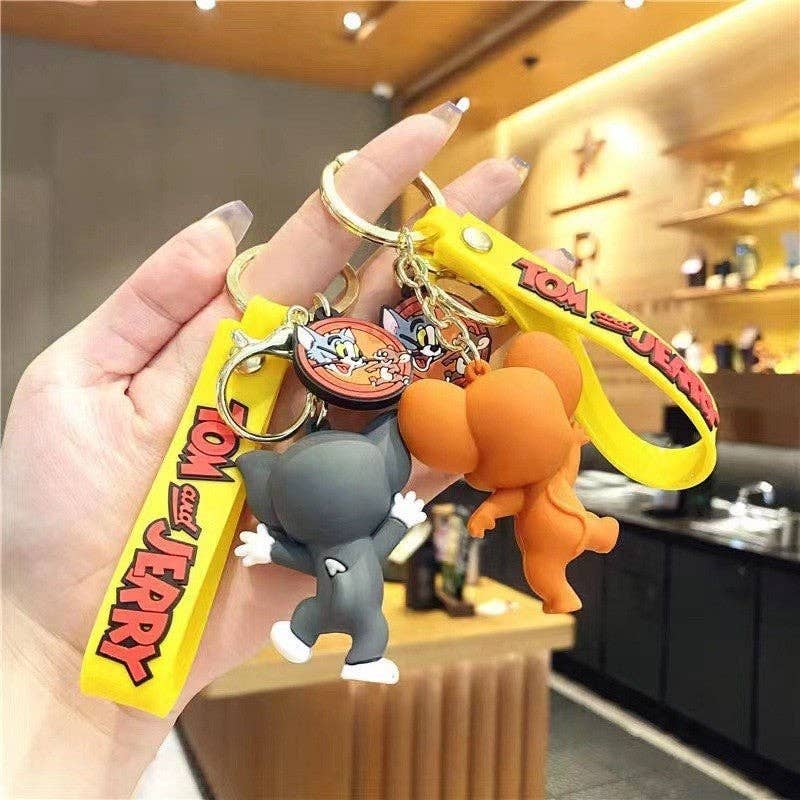 AVAILABLE ON LINE & IN STORE Whimsical Cat and Mouse Cartoon Keychain