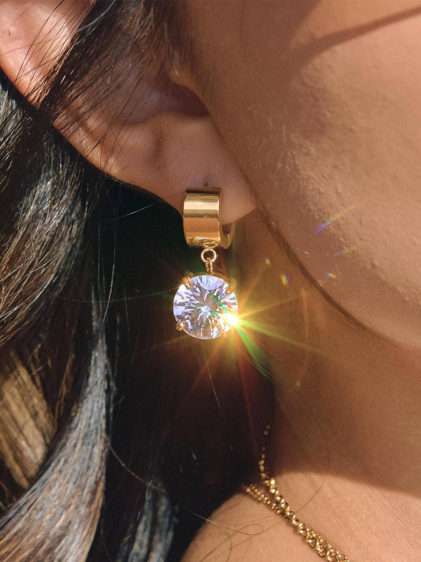18K Gold Non-Tarnish CZ Drop Huggie Earrings