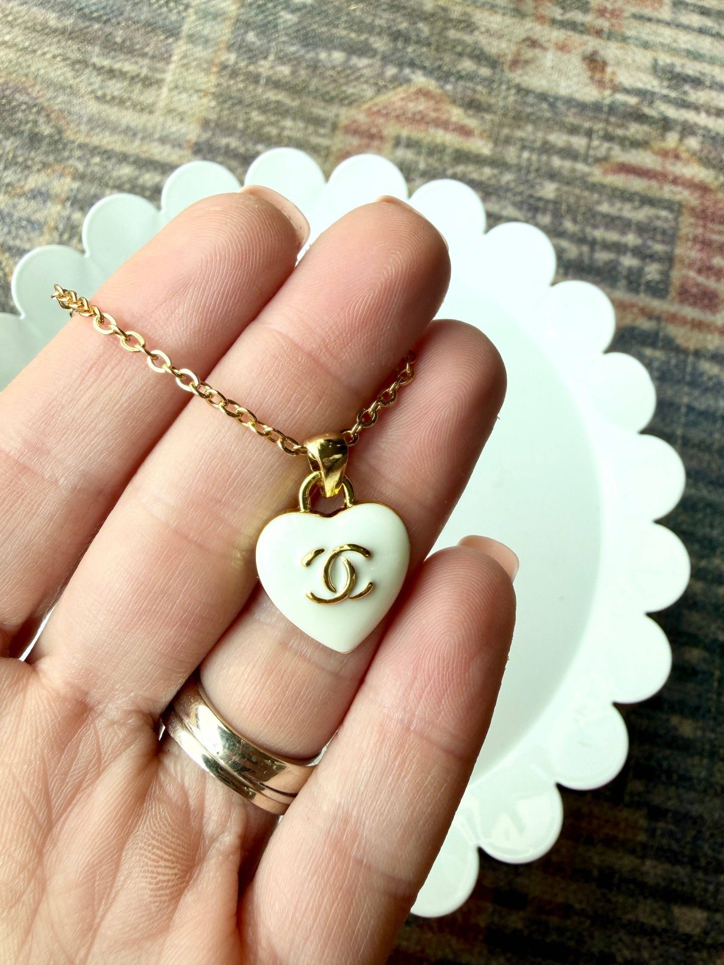 Upcycled Designer Heart Pendant Necklace #102 - Adjustable Chain