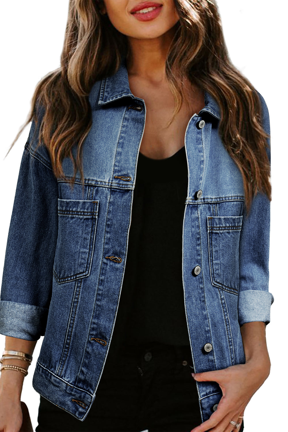 AVAILABLE ONLINE ONLY Dark Blue Washed Oversize Pocketed Denim Jacket