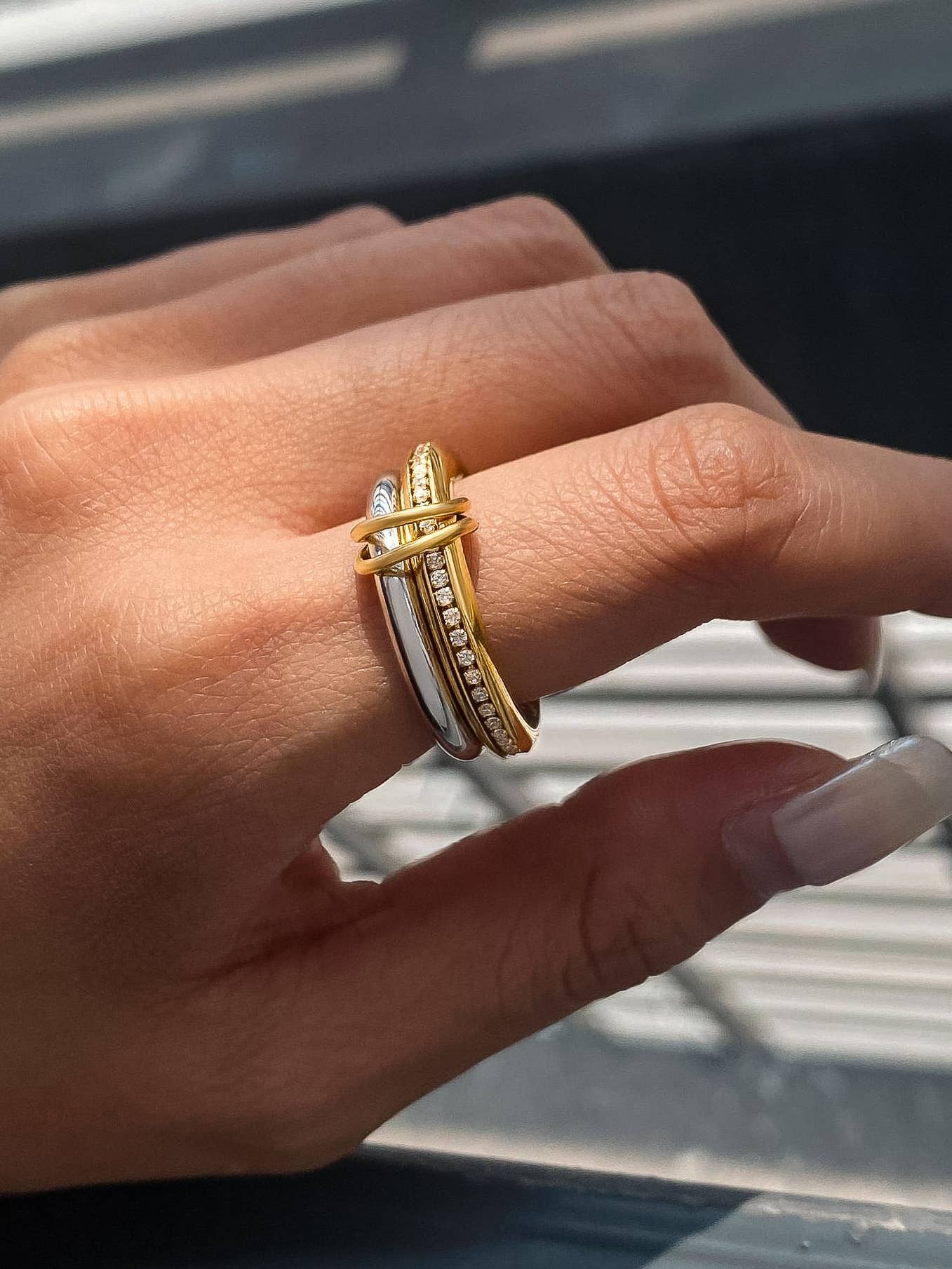Ring 18K Gold Non-Tarnish Multi Stack CZ Band Ring