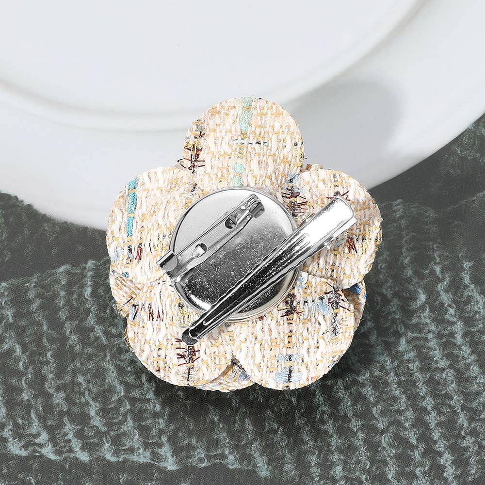 Enamel Flower Number Five Tweed Pin Brooch / Hair Clip