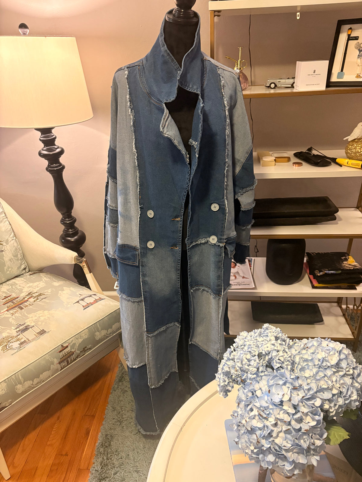 Plus Patchwork Oversized Denim Trench Coat