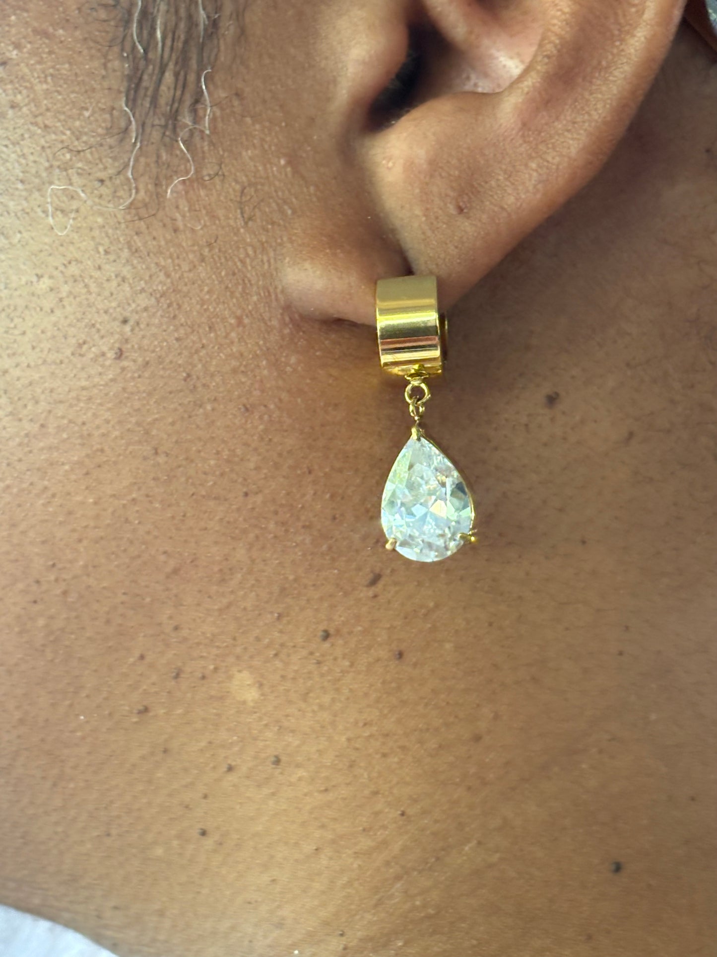 18K Gold Non-Tarnish CZ Drop Huggie Earrings