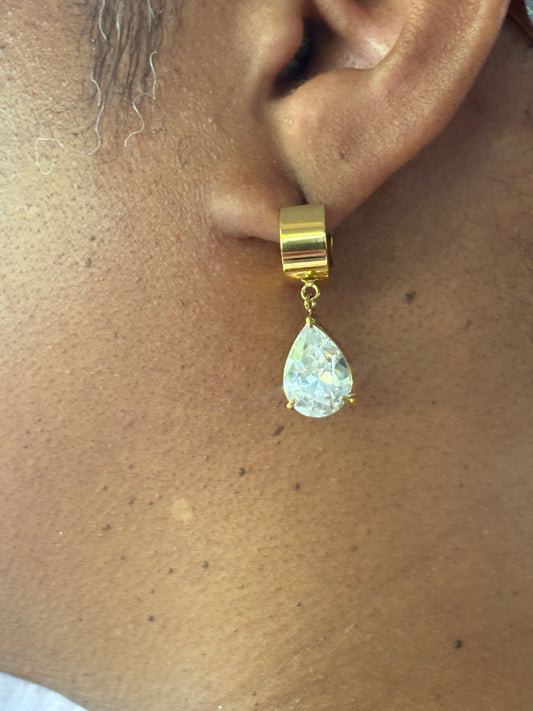 18K Gold Non-Tarnish CZ Drop Huggie Earrings