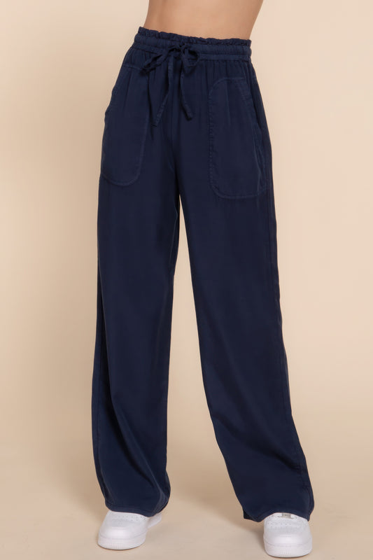 AVAILABLE IN STORE ONLY - Elastic Waist Tencel Long Pants