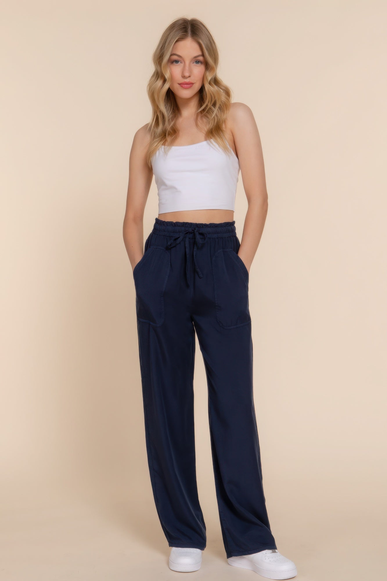 AVAILABLE IN STORE ONLY - Elastic Waist Tencel Long Pants