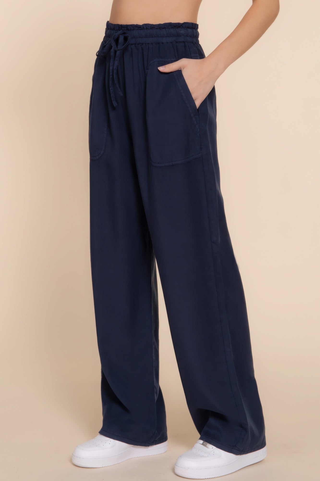 AVAILABLE IN STORE ONLY - Elastic Waist Tencel Long Pants