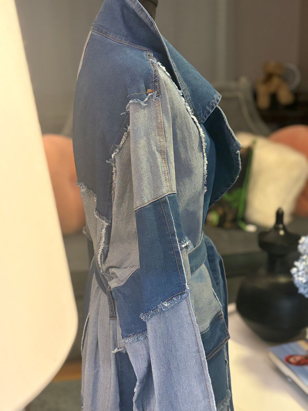 Plus Patchwork Oversized Denim Trench Coat