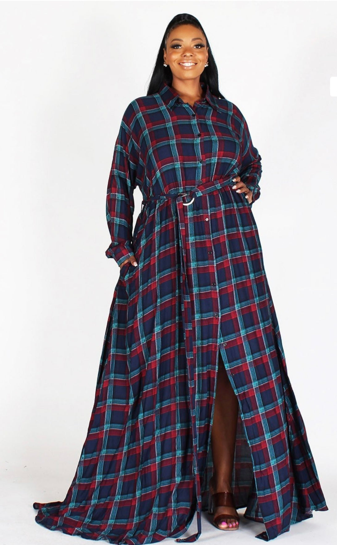 Plaid Plus Size Maxi Dress