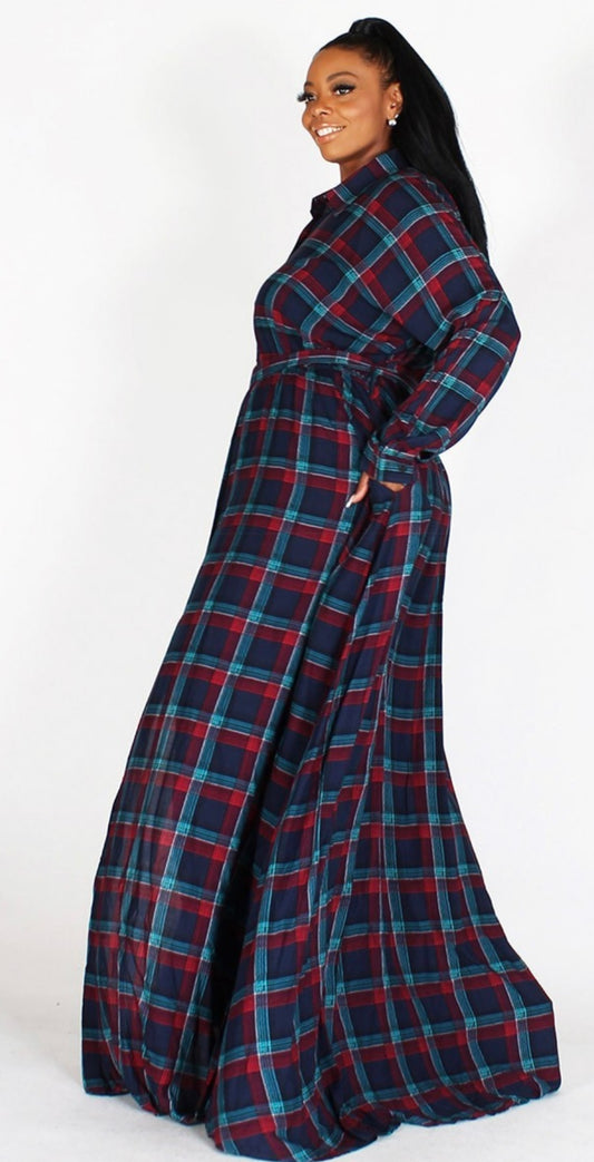 Plaid Plus Size Maxi Dress