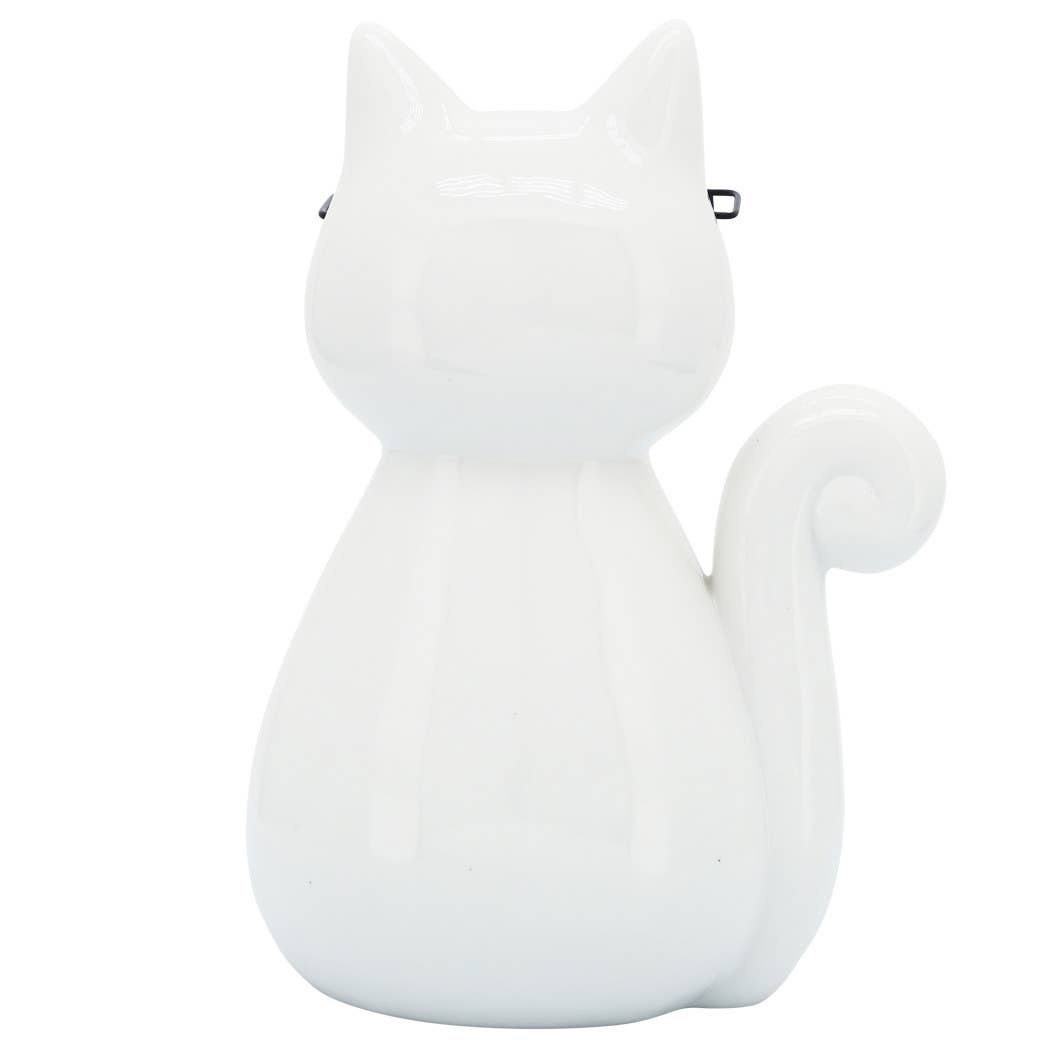 Porcelain Modern Cat with Glasses Figurine - White, 7 in.