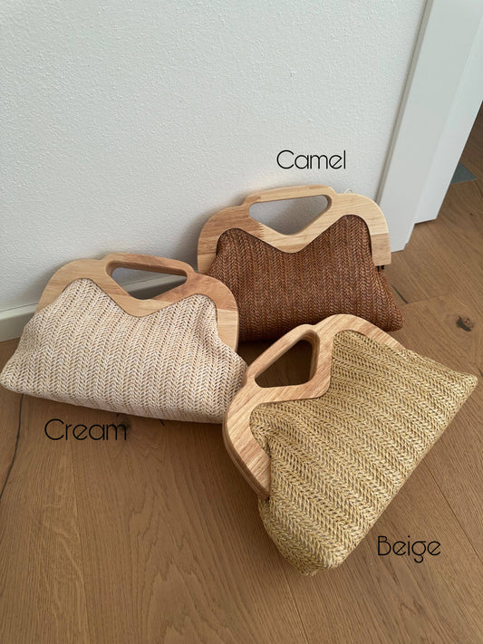 ELSA clutch - raffia and wood