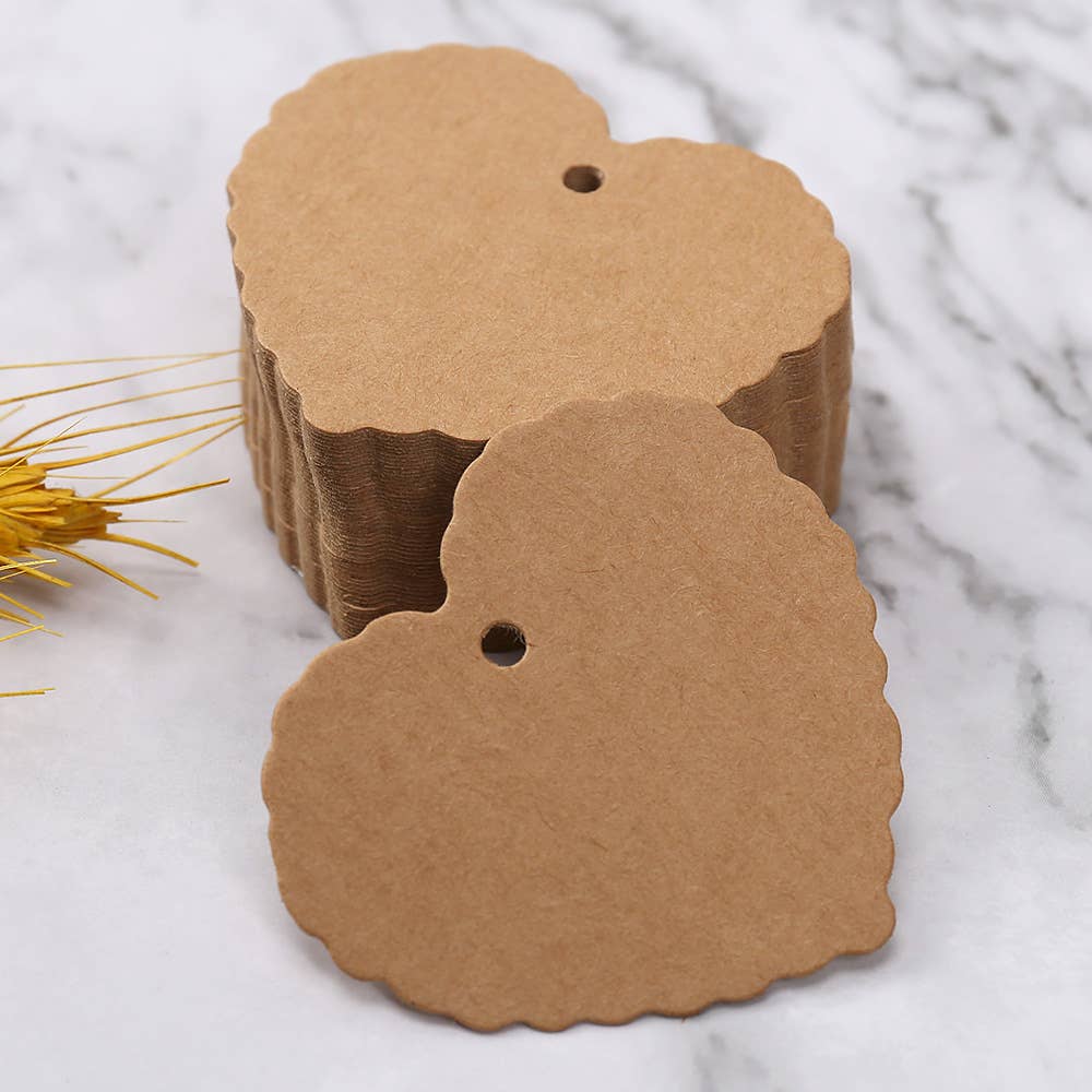 100pc, 2.4x2" Heart Love Blank Kraft Paper Message Gift Tag