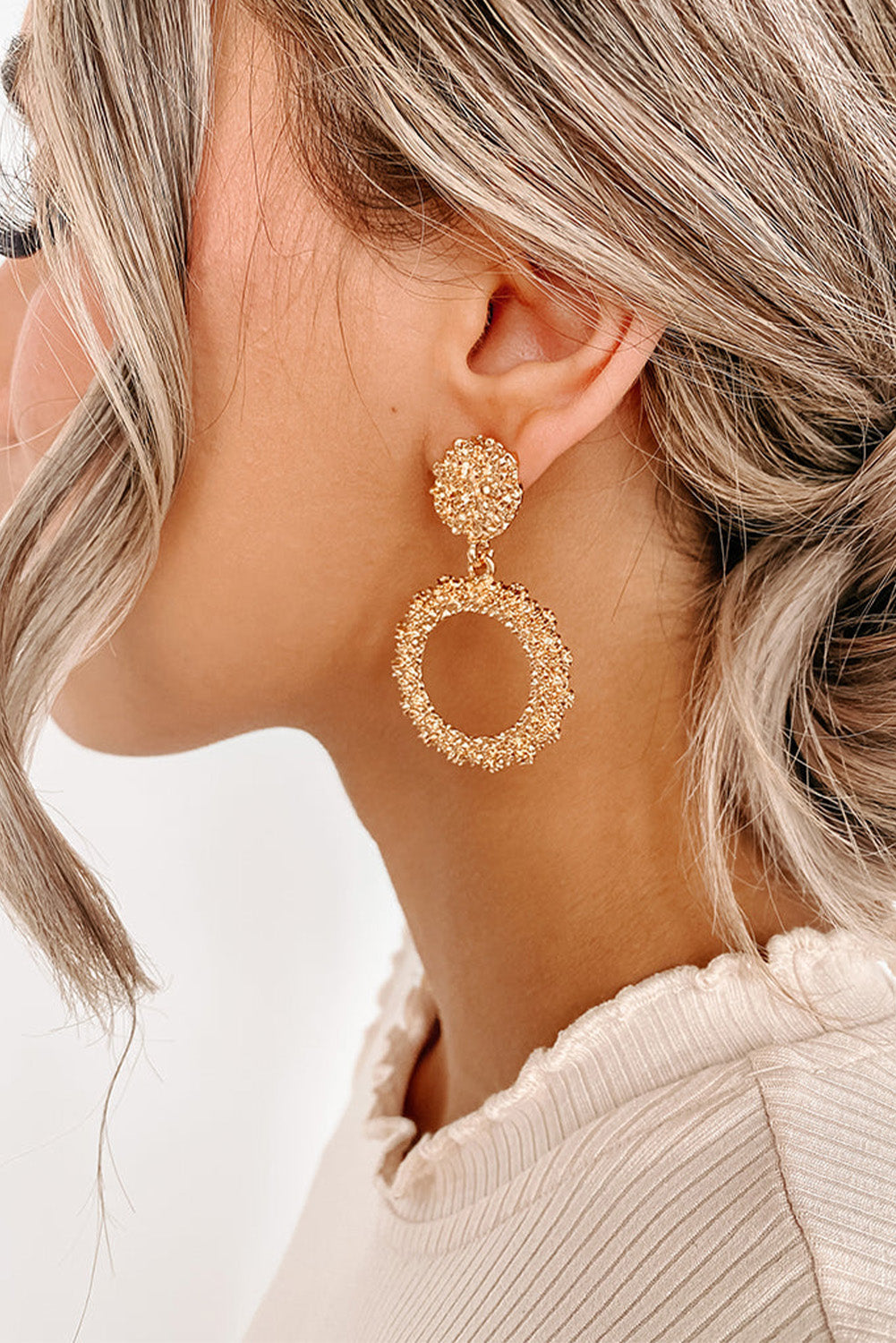 IN STORE ONLY Gold Glittering Circle Dangle Earrings