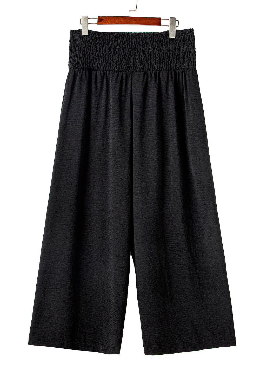 IN STORE & ON LINE Black Shirred High Waist Plus Size Wide Leg Pants