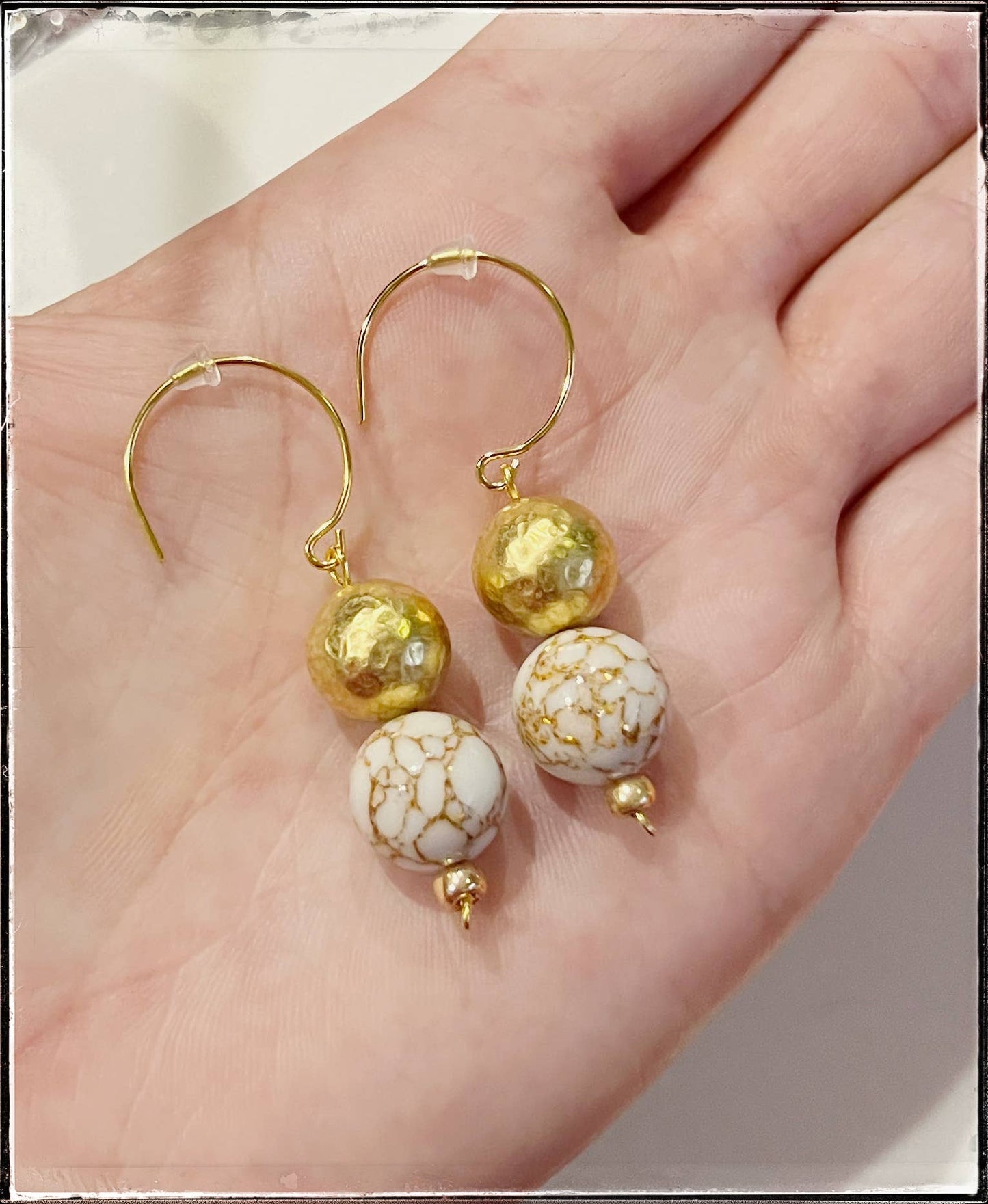 Dangle Hoop Gemstone Bead Earring White Gold Lace Turquoise