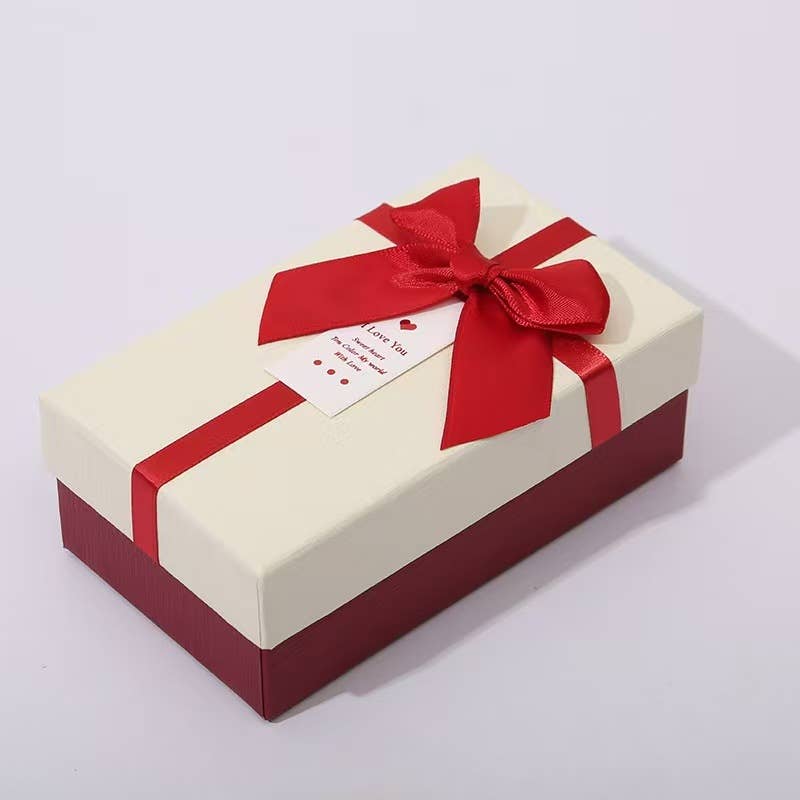 5pc, Luxury Red Beige Bow Tie Two Pieces Rigid Gift Box