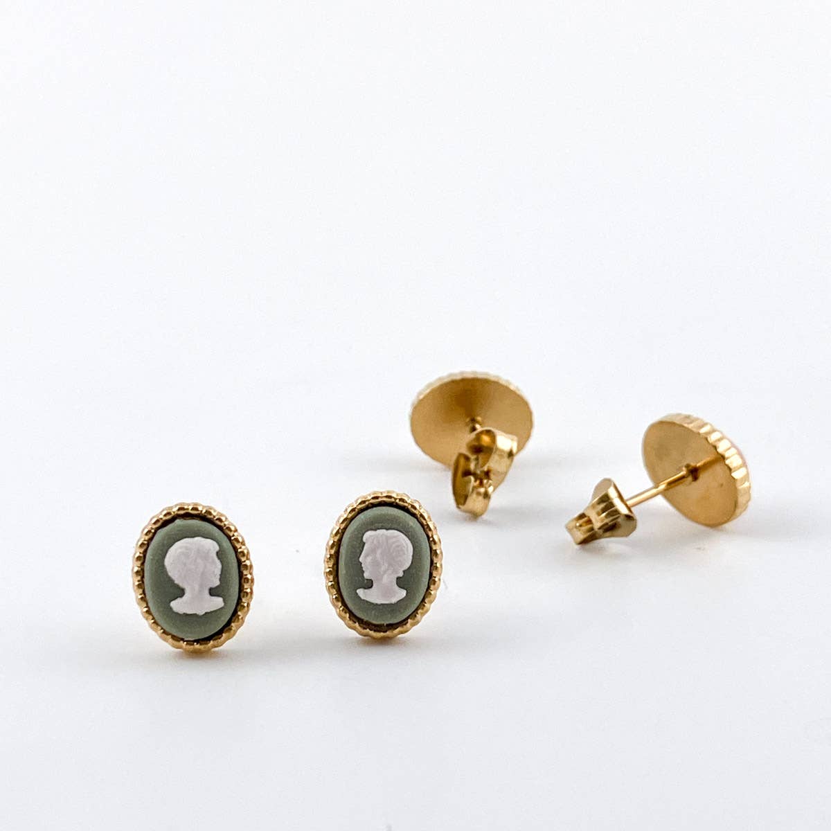 True Vintage Series | Petite Tiny Cameo Stud Earrings, Gold