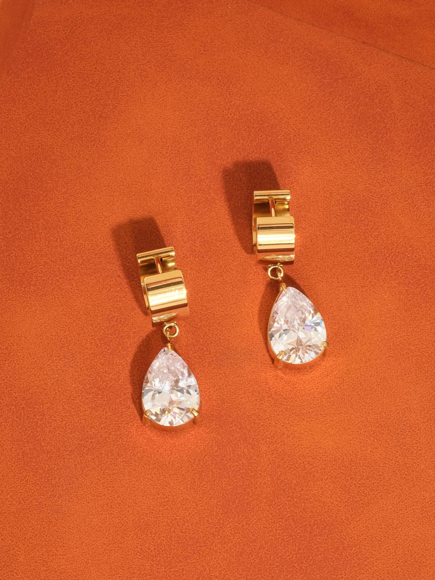18K Gold Non-Tarnish CZ Drop Huggie Earrings