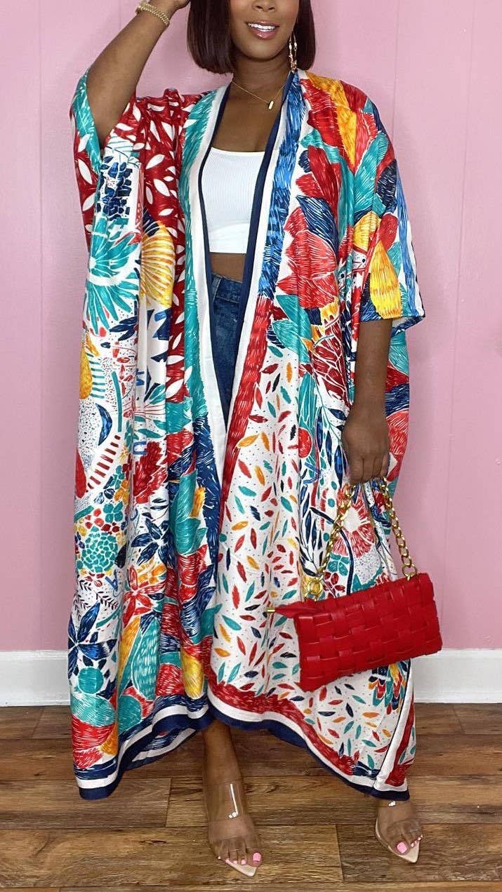 Ethnic Graphic Floral Printed Kimono