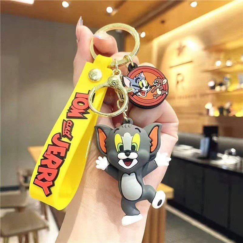 AVAILABLE ON LINE & IN STORE Whimsical Cat and Mouse Cartoon Keychain