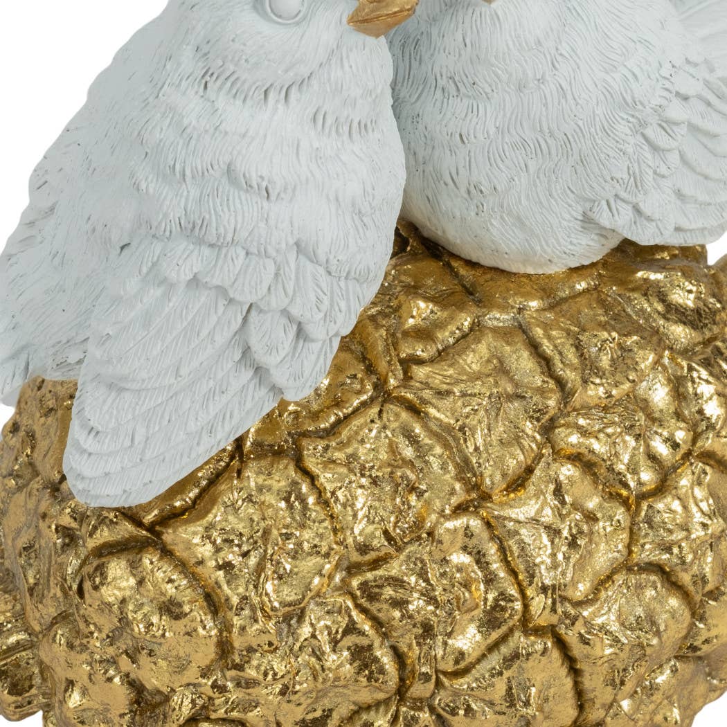 White/Gold 8 in. Resin Kissing Birds on Pineapple Figurine
