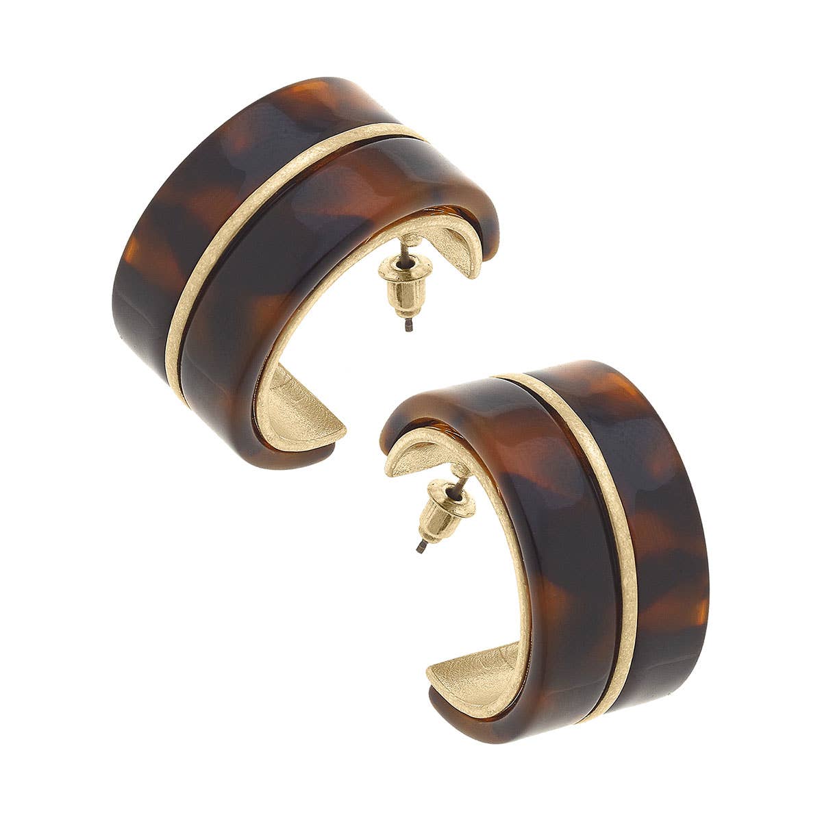 AVAILABLE IN STORE ONLY - Autumn Tortoise Chunky Hoop Earrings in Worn Gold