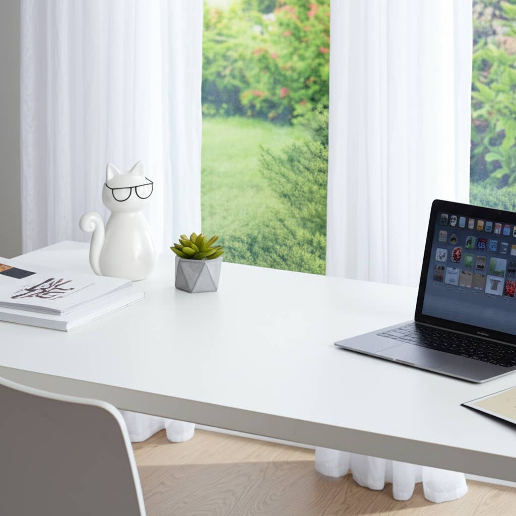 Porcelain Modern Cat with Glasses Figurine - White, 7 in.