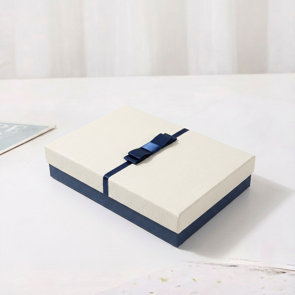 5pc, Navy Blue White Bow Tie Two-Piece Lid Rigid Gift Box