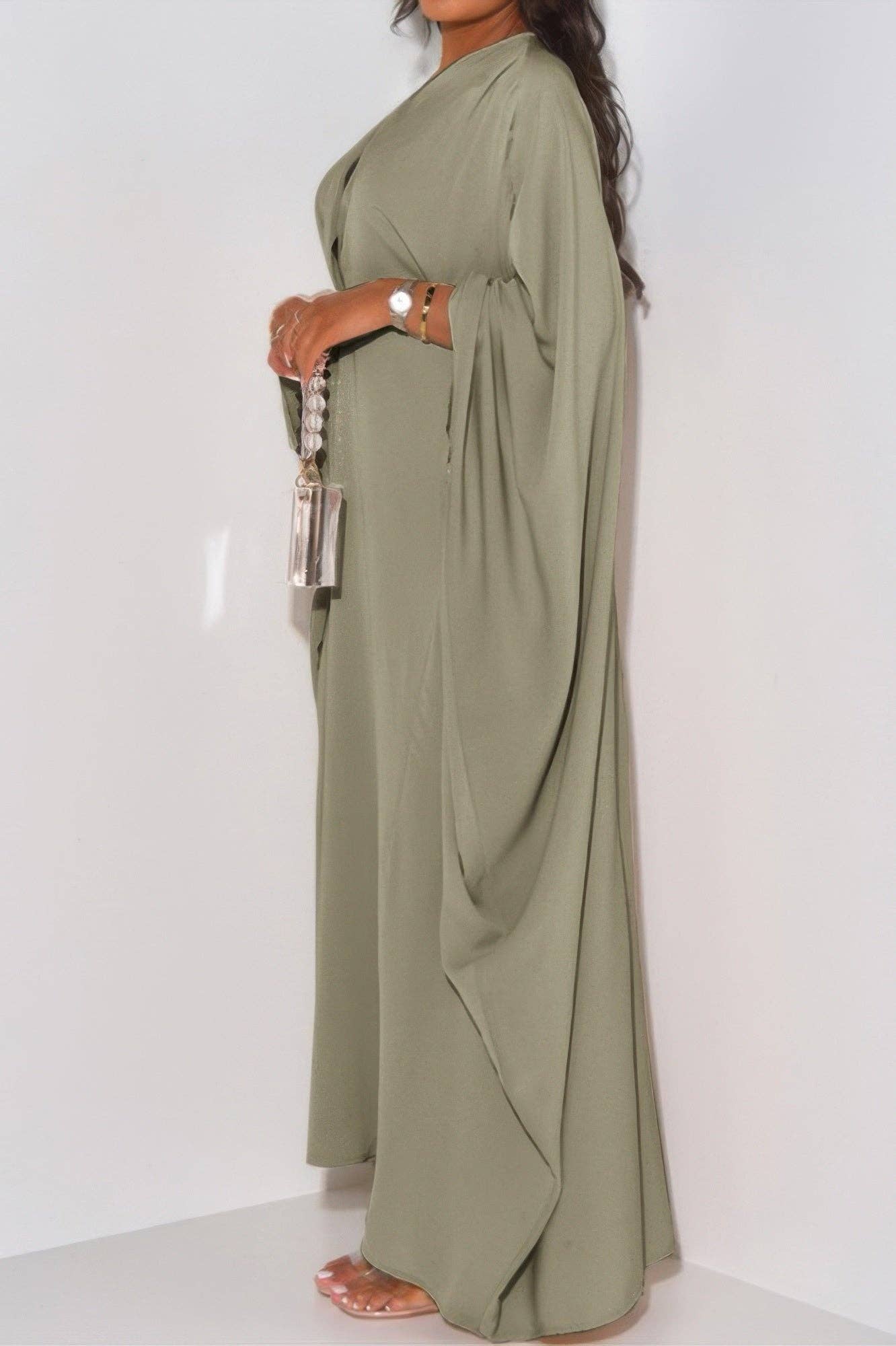 Plain V Neck Loose Fit Shift Maxi Dress