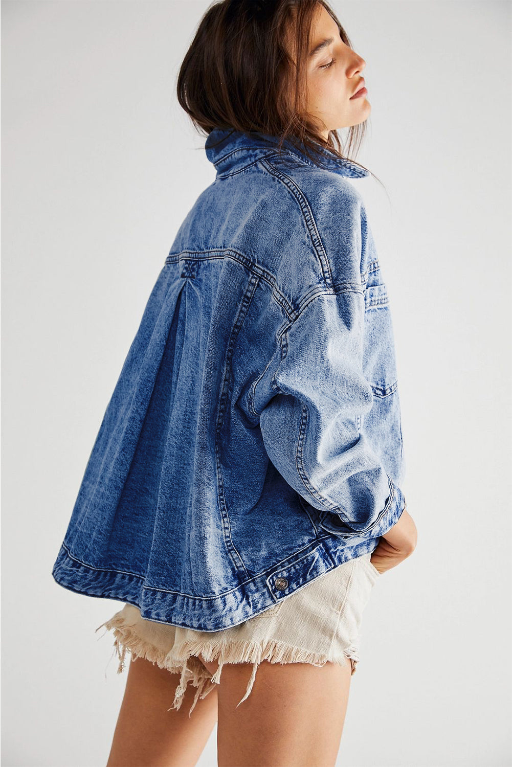 AVAILABLE ONLINE ONLY Dark Blue Washed Oversize Pocketed Denim Jacket