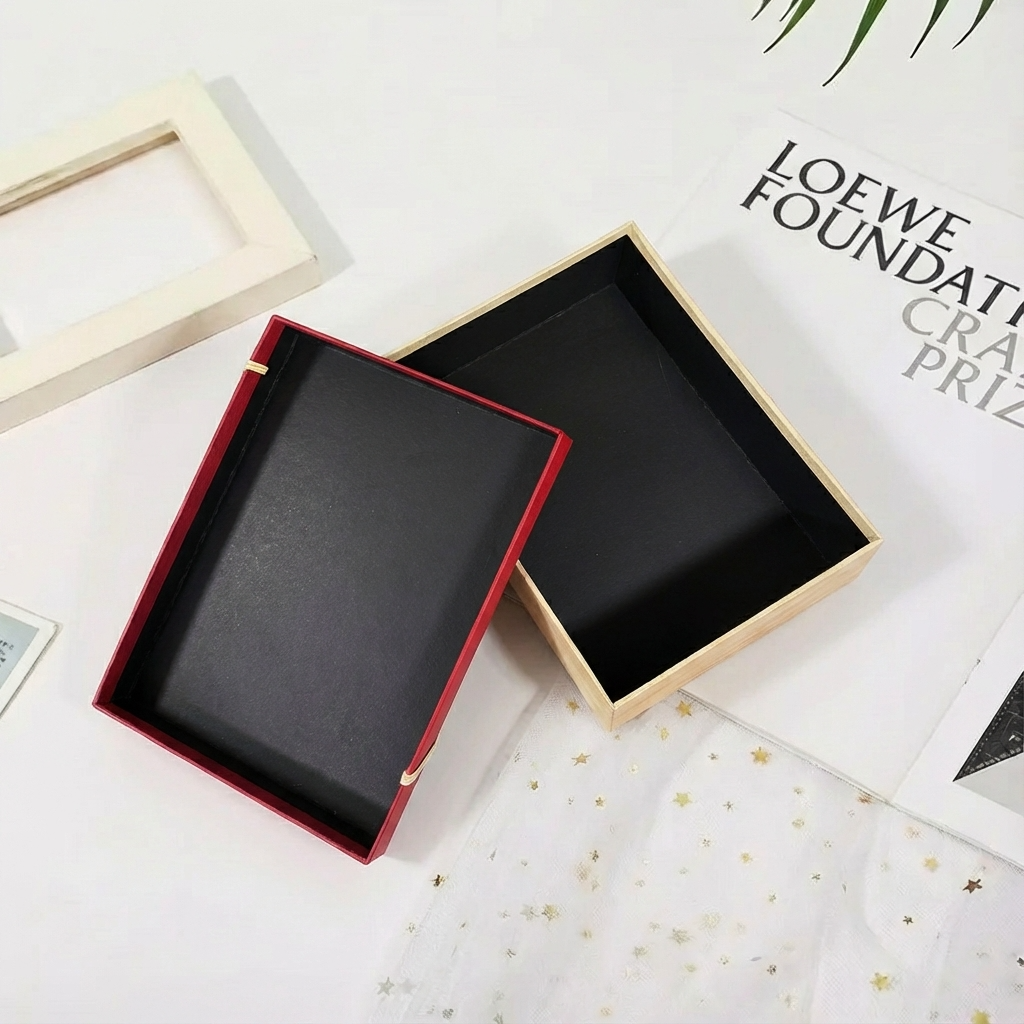 5pc, Red Beige Two-Piece Lid Rigid Gift Box w/ Tag
