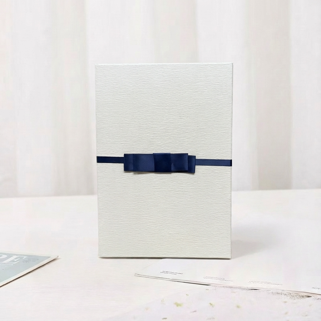 5pc, Navy Blue White Bow Tie Two-Piece Lid Rigid Gift Box