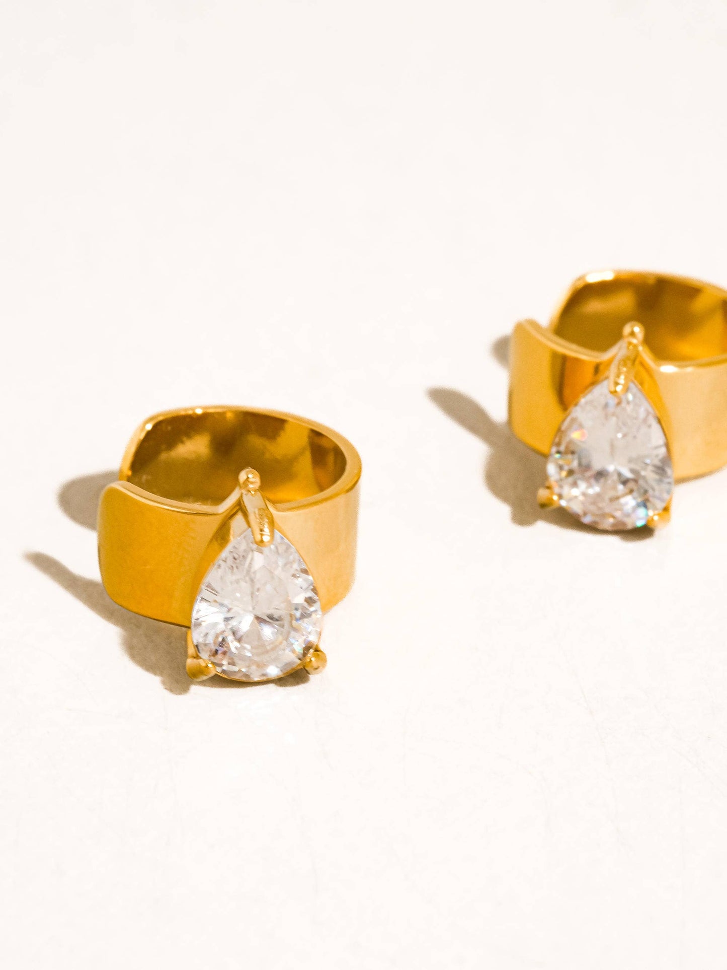 Earring 18K Gold Non-Tarnish Pear Crystal Cuffs
