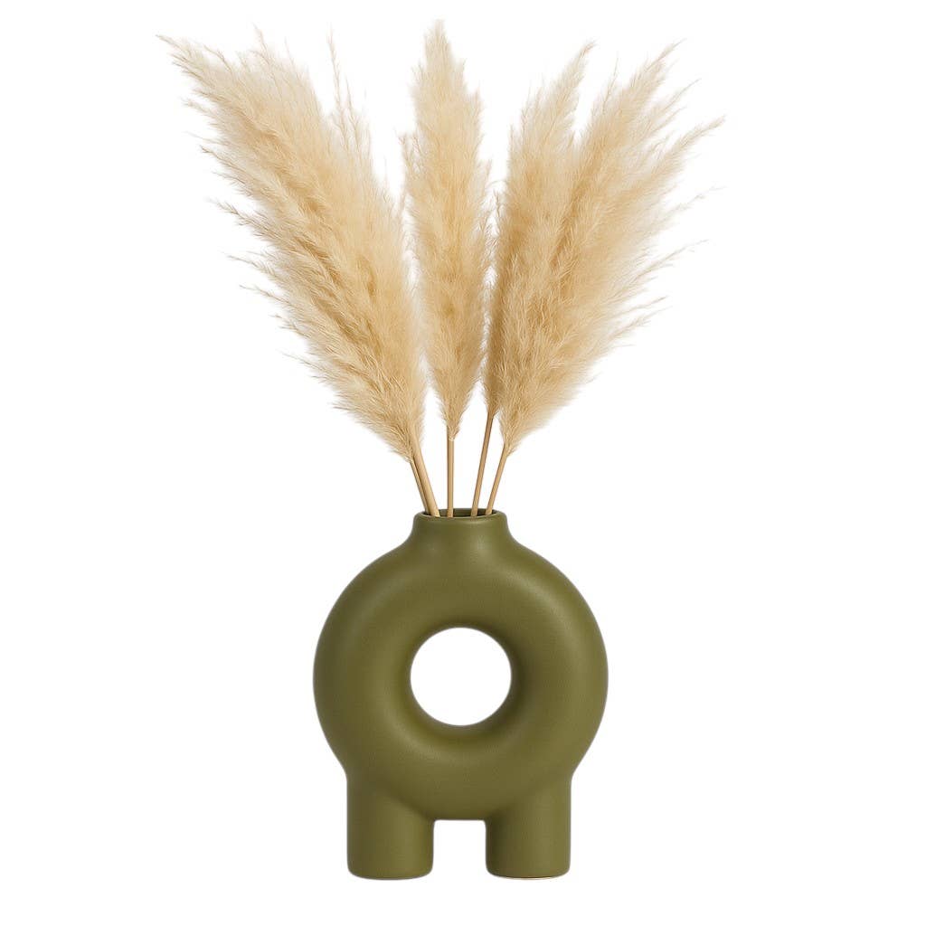 Ceramic Donut Footed Decorative Vase - Green, 7 in.