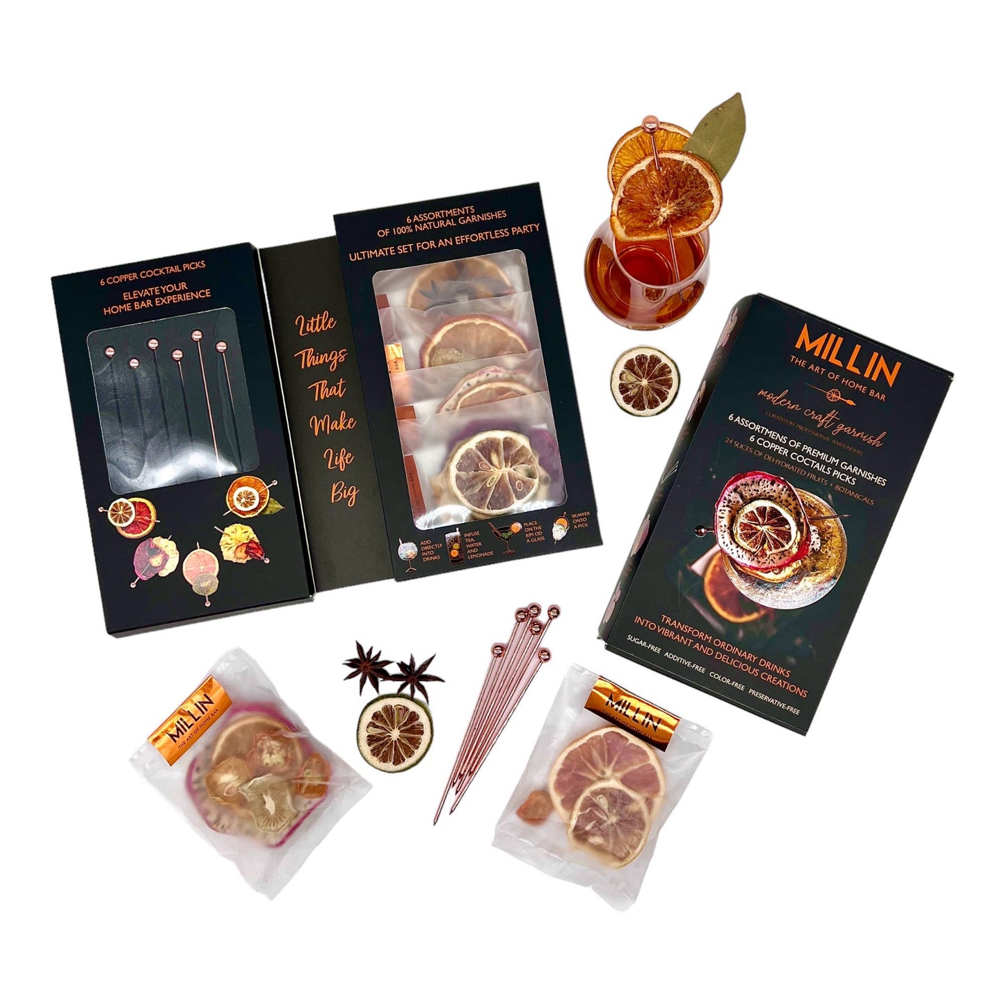 Gourmet Dry Fruit Cocktail Garnish Set with Copper Picks