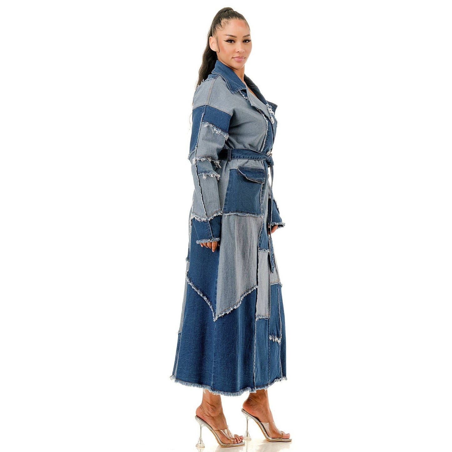 Plus Patchwork Oversized Denim Trench Coat