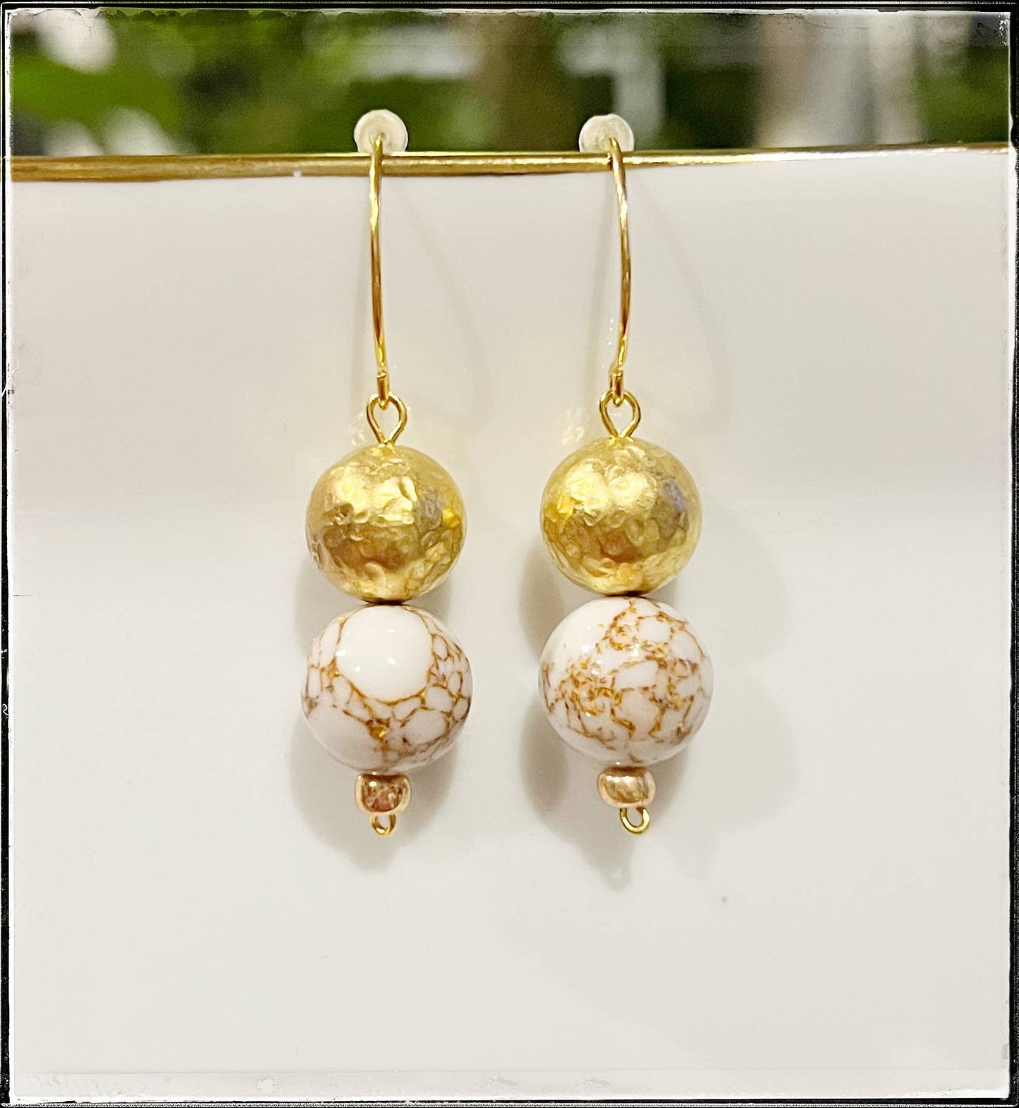 Dangle Hoop Gemstone Bead Earring White Gold Lace Turquoise