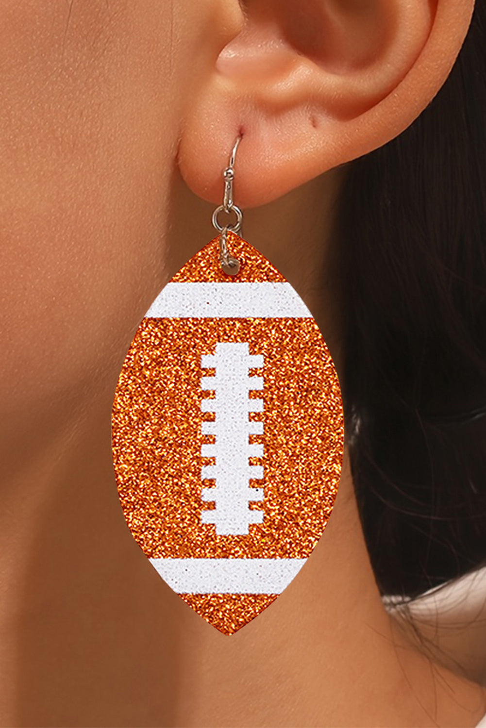 IN STORE ONLY Grapefruit Orange Sequin Rugby Football Drop Earrings