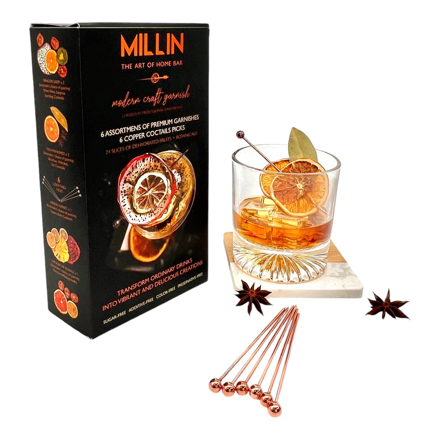 Gourmet Dry Fruit Cocktail Garnish Set with Copper Picks