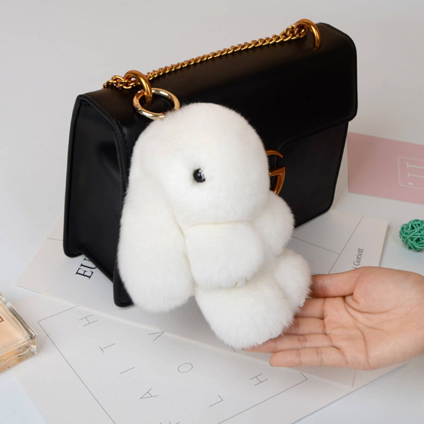 AVAILABLE IN STORE & ON LINE Fur Keychain Pom Bag Charm 14cm Real Rabbit Fur Furry