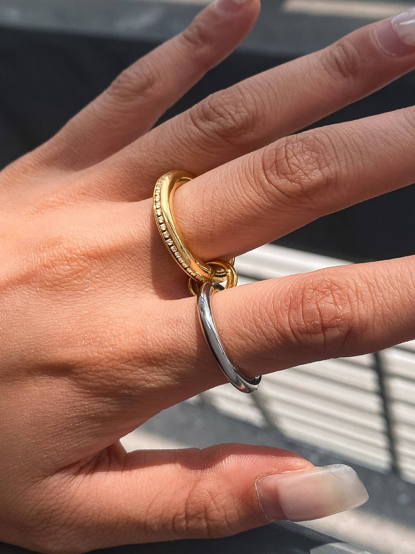 Ring 18K Gold Non-Tarnish Multi Stack CZ Band Ring