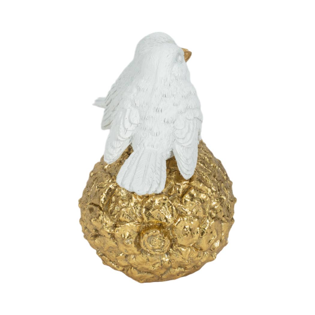 White/Gold 8 in. Resin Kissing Birds on Pineapple Figurine