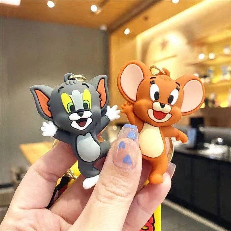 AVAILABLE ON LINE & IN STORE Whimsical Cat and Mouse Cartoon Keychain