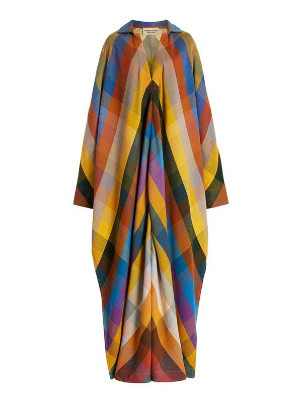 IN STORE ONLY - Long Sleeve Loose Contrast Color Split-Side V-Neck Maxi Dress